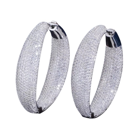 Rhodium & Dual Sided Cz Statement Hoop Earrings - Picture 1 of 1